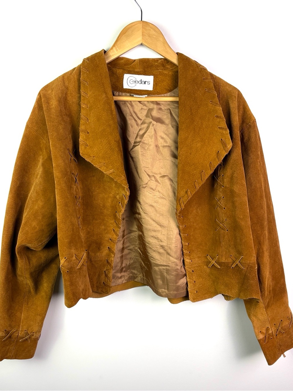 80s/90s Suede Cropped Jacket in Brown/Tan fits size L